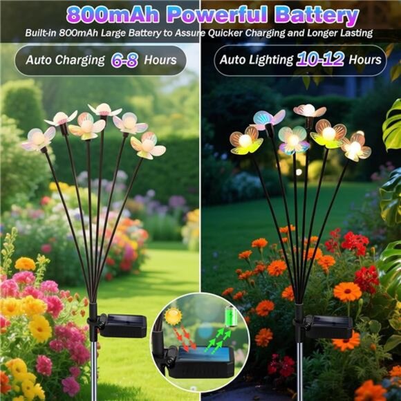 4 Pack 24 LED Solar Swaying Flower Light Waterproof Firefly Lights Outdoor - Picture 4 of 7